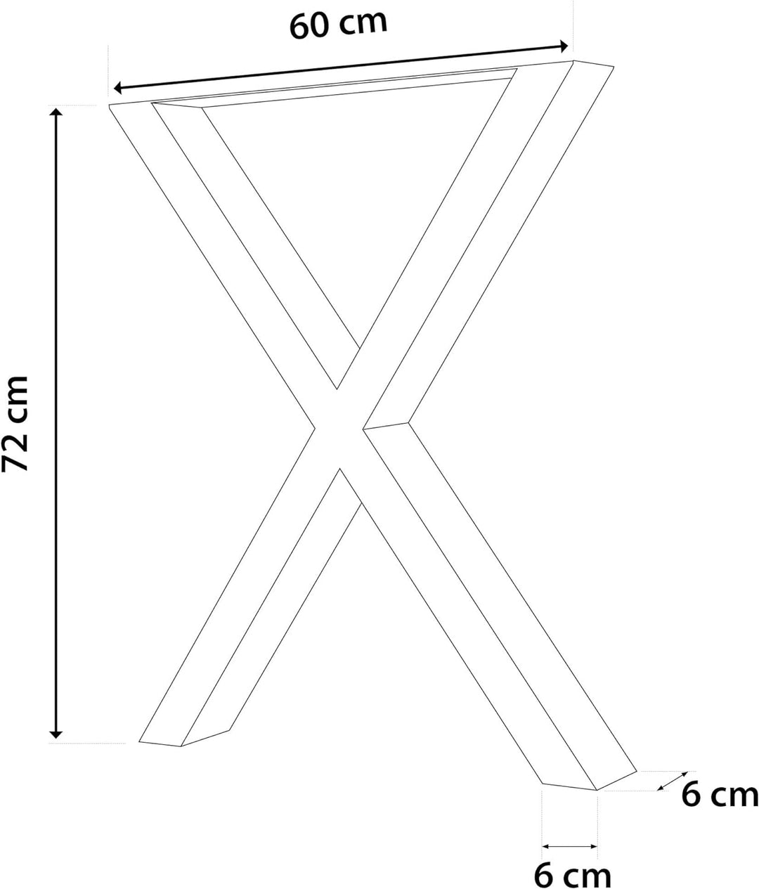 sossai® Stahl Tischgestell Tischkufen Tischbeine X-Form | TKX2 | Farbe: Schwarz | 2 Stück | Breite 6