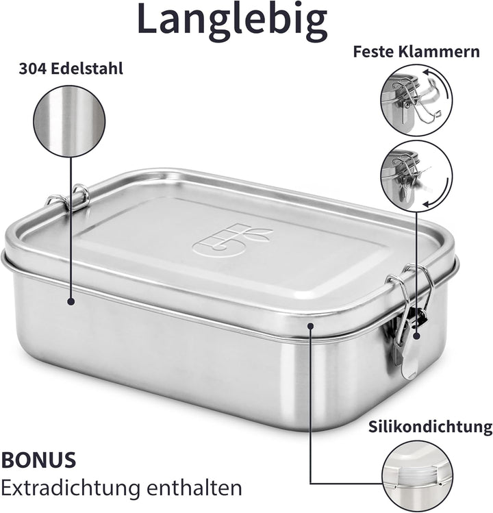 Bambaw Edelstahl Brotdose Schule 800ml | Bentobox Lunchbox Kinder & Erwachsene | Bento Box Japanisch