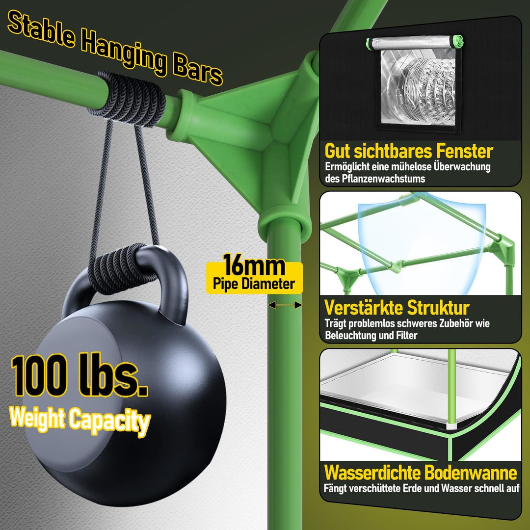 Growzelt Komplettset 80x80x160cm mit Dimmbarer LED Grow Lampe, Pflanzenzelt, Inkl. 4" Aktivkohlefilt