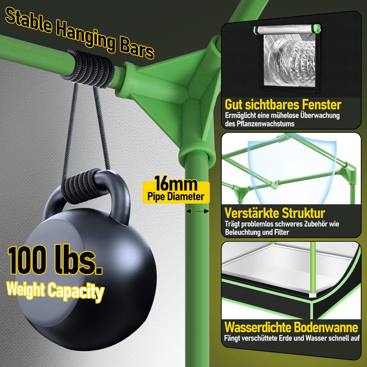 Growzelt Komplettset 100x100x200cm – Indoor Hydroponik Zelt inklusive 240W Faltbarer LED Grow Lampe