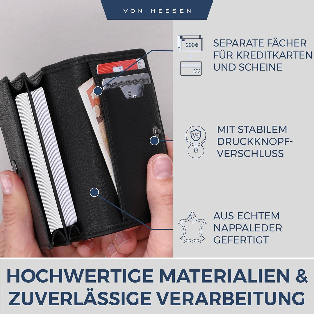 VON HEESEN® Visitenkartenetui Leder mit RFID-Schutz - Platz für 50 Visitenkarten - 6 Fächer - Visite