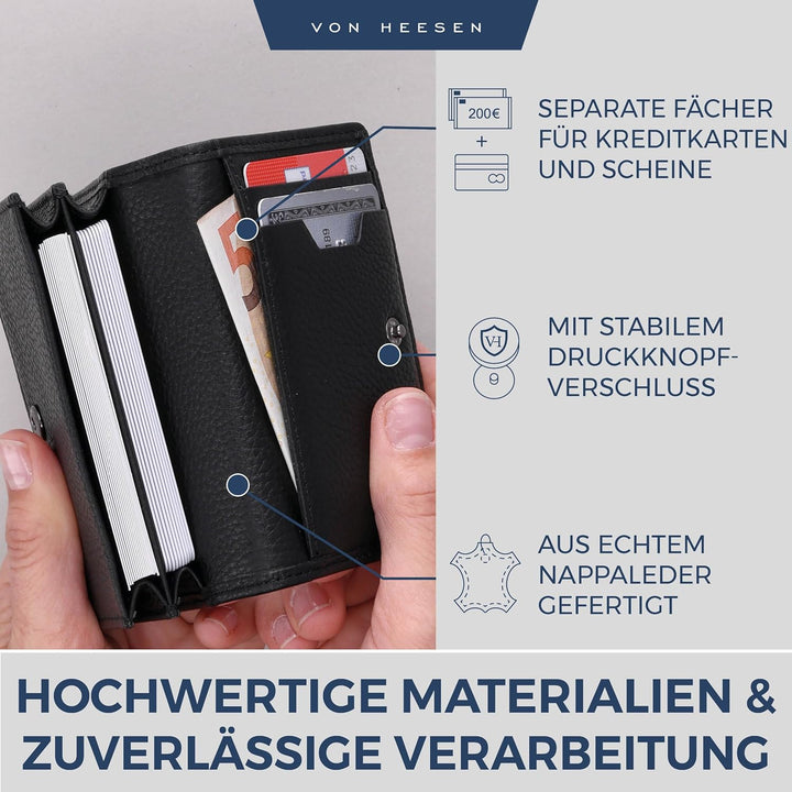 VON HEESEN® Visitenkartenetui Leder mit RFID-Schutz - Platz für 50 Visitenkarten - 6 Fächer - Visite
