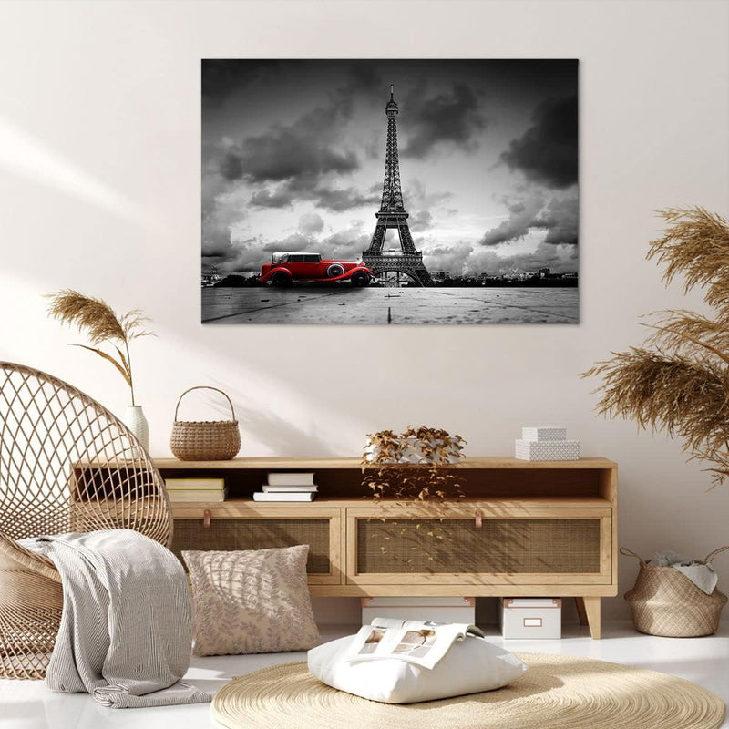 Bilder auf Leinwand 100x70cm Leinwandbild Auto Eiffle Paris Stadt Gross Wanddeko Bild Schlafzimmer K