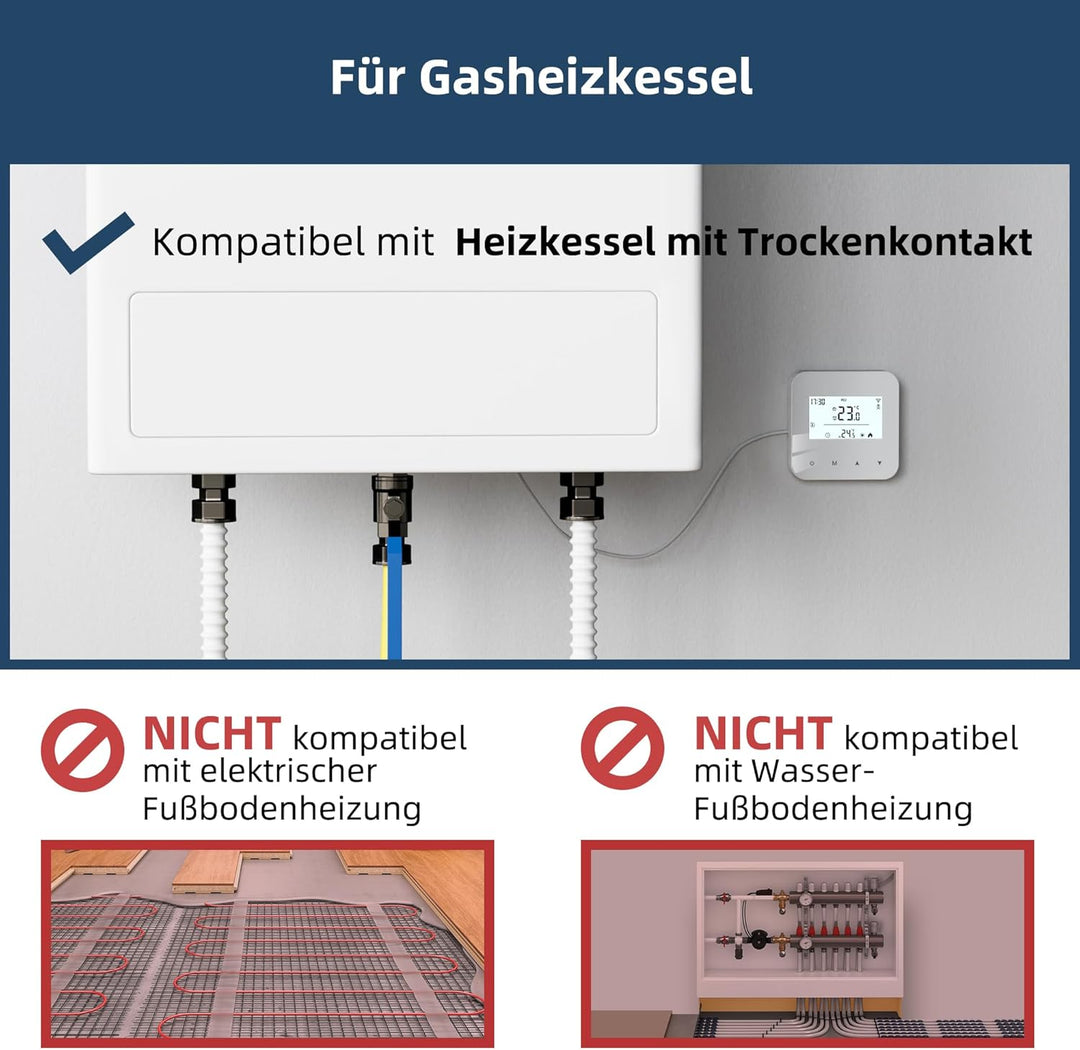 Beok WiFi Thermostat Für Gaskessel, Tuya Smart Raumthermostat Thermostate Heizung Digital LCD-Anzeig