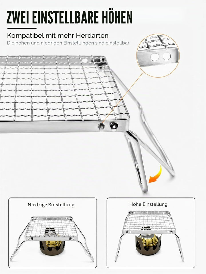 Campinggrills, Klappbarer Grillrost, 16 x 16 cm Lagerfeuergrill, tragbarer Lagerfeuergrill, silberfa