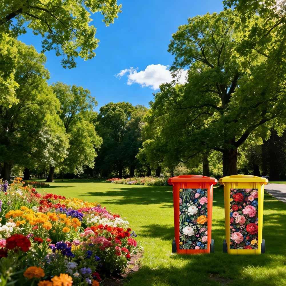 ANATTASOUL Mülleimer Aufkleber, 2 Blätter Mülltonnen Aufkleber 38×82cm Blumen Selbstklebend Aufklebe