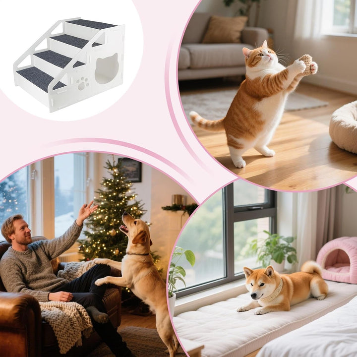 Hundetreppe - rutschfeste Treppen für kleine Haustiere | 4 Stufen Rampe Für Tierhaus | für Innenbere