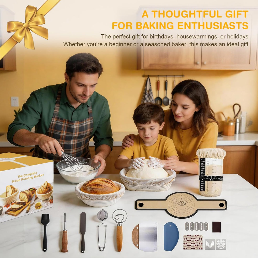 Gärkörbchen für Sauerteig Starter Set, 25cm Ovale & 23cm Runde Proofing Korb, Komplette Brot Backen