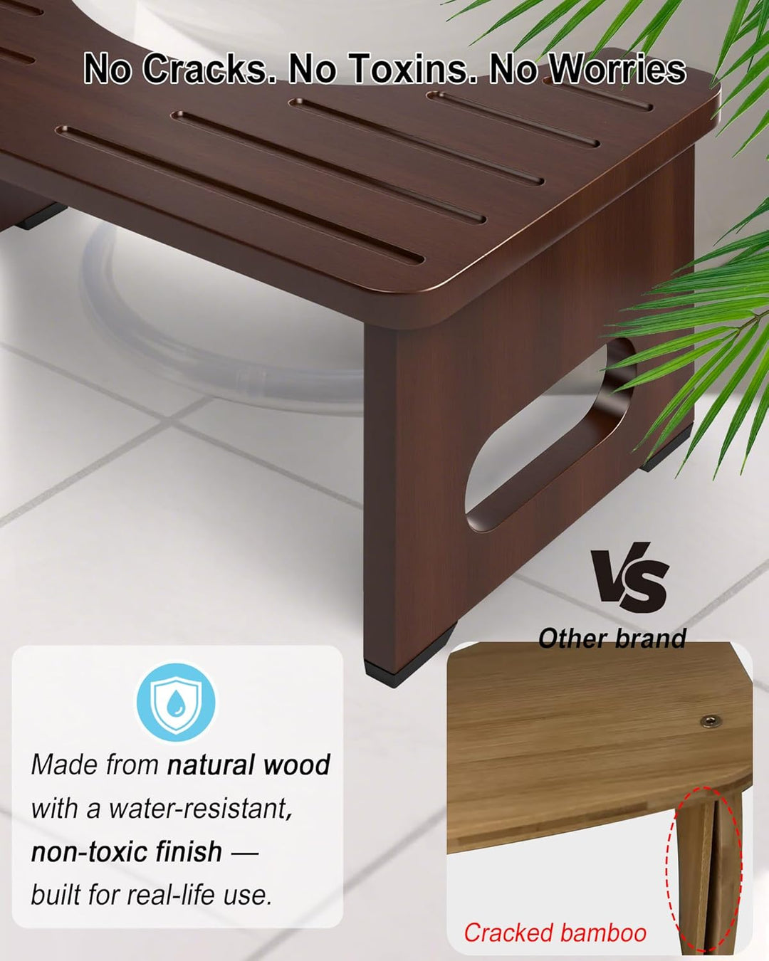 YOSE Toilettenhocker aus Holz für Erwachsene, Faltbarer Hockhocker fürs Badezimmer, Rutschfester Dop
