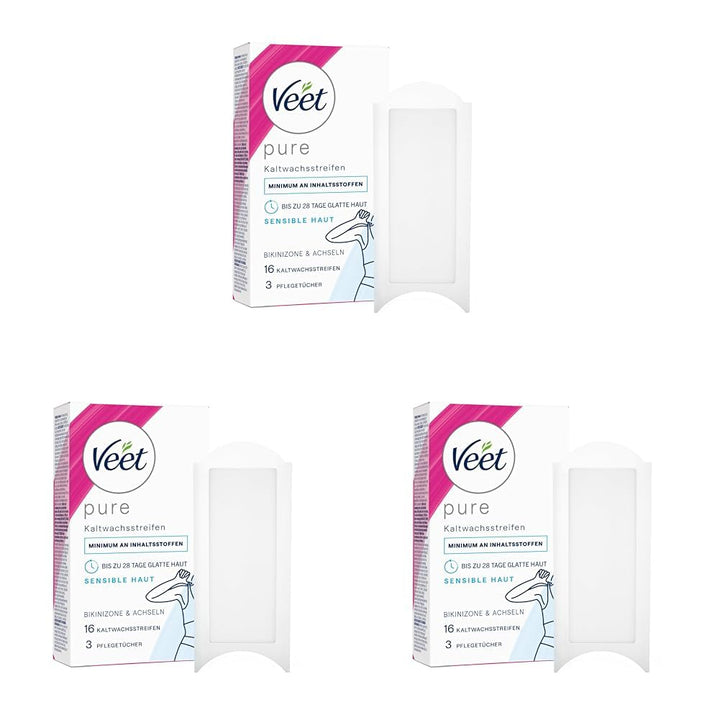 Veet Pure Kaltwachsstreifen für Bikinizone & Achseln - Haarentfernung für sensible Haut - Bis zu 28