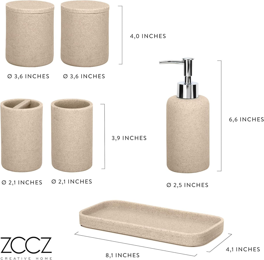 ZCCZ Badezimmer Set – 6 Teile – Badezimmer Organizer mit Zahnbürstenhalter, Seifenspender, Seifensch