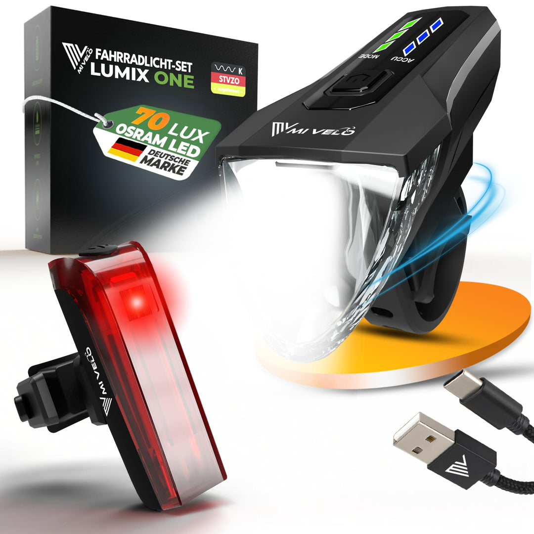 MIVELO Fahrradlicht Set StVZO zugelassen Fahrradbeleuchtung USB-aufladbar &amp; 100% wasserdicht LED Fah
