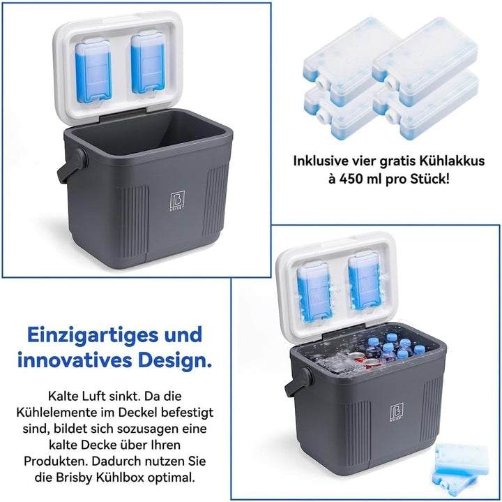 Brisby 22L Kühlbox – Passiv & Ohne Strom – mit 4 Grossen Kühlakkus à 450ml – Bis zu 40 Std. Kühl / 1