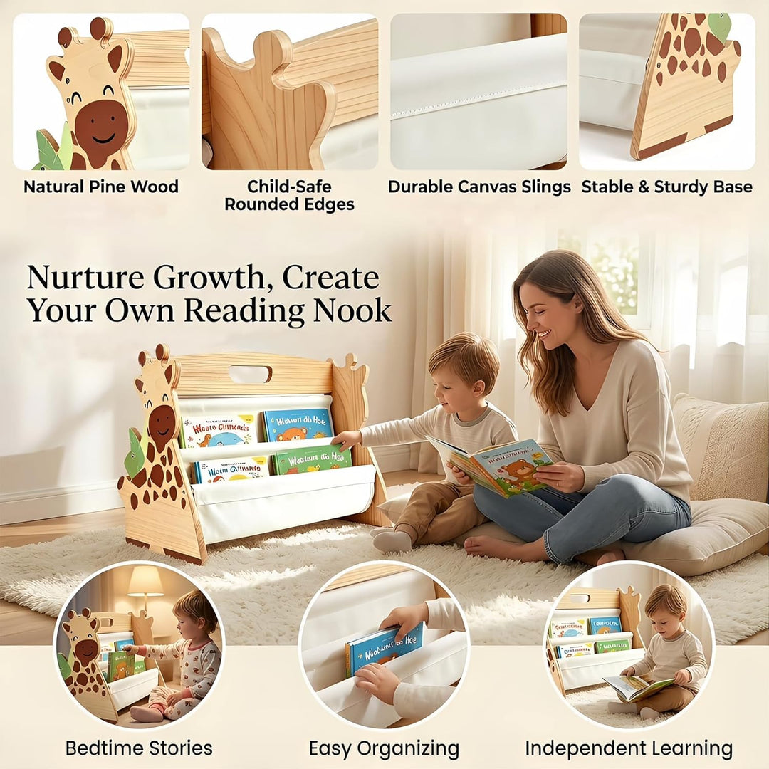 Beidseitiges Montessori Bücherregal Kinder Holz - Drehbares Kinder Bücherregal Klein - Schmal Kinder