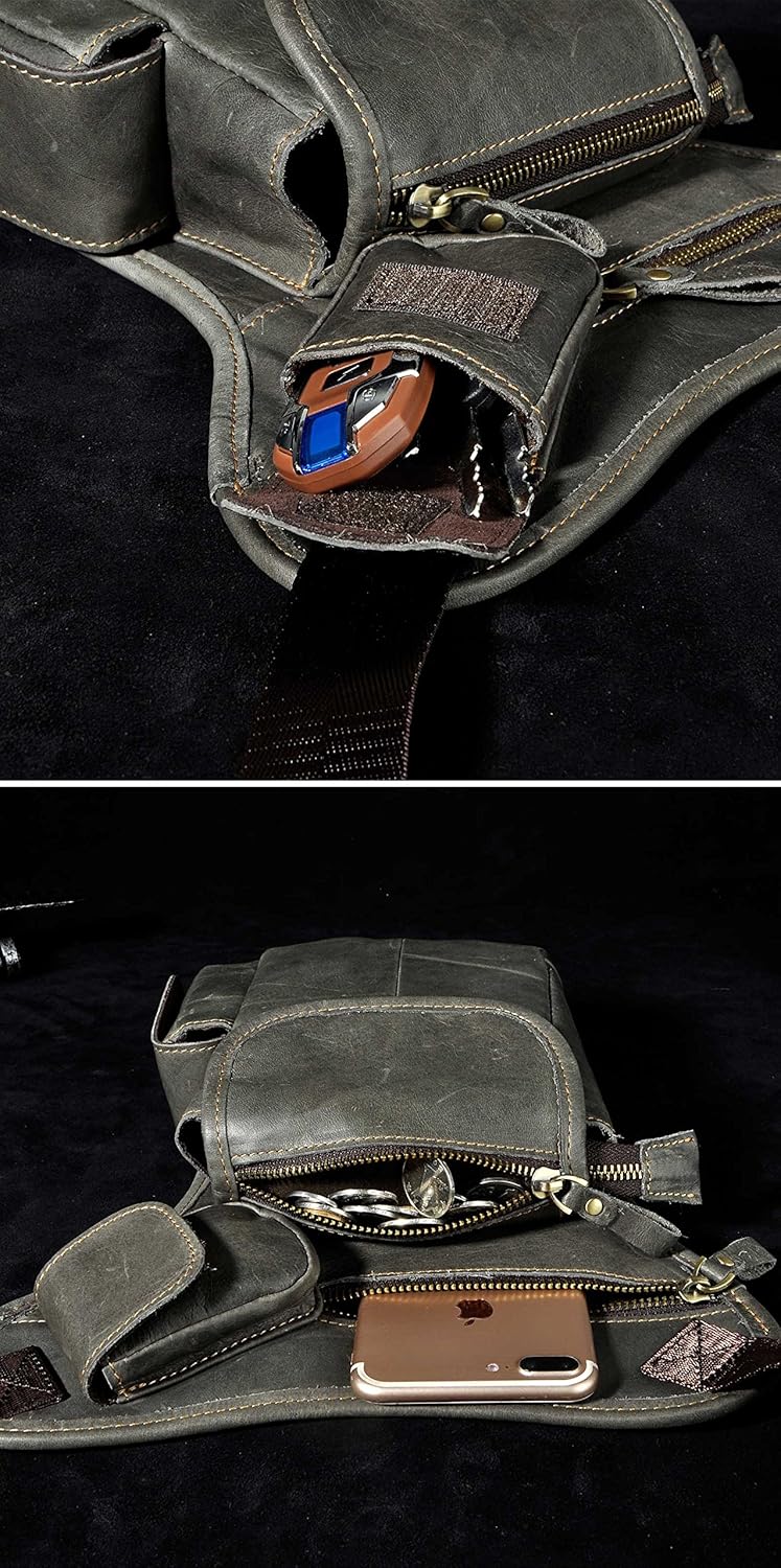 Le'aokuu Herren Echtes Leder Tasche Beinbeutel Beintasche Aussenbeintasche Hüfttasche Drop Leg Thigh