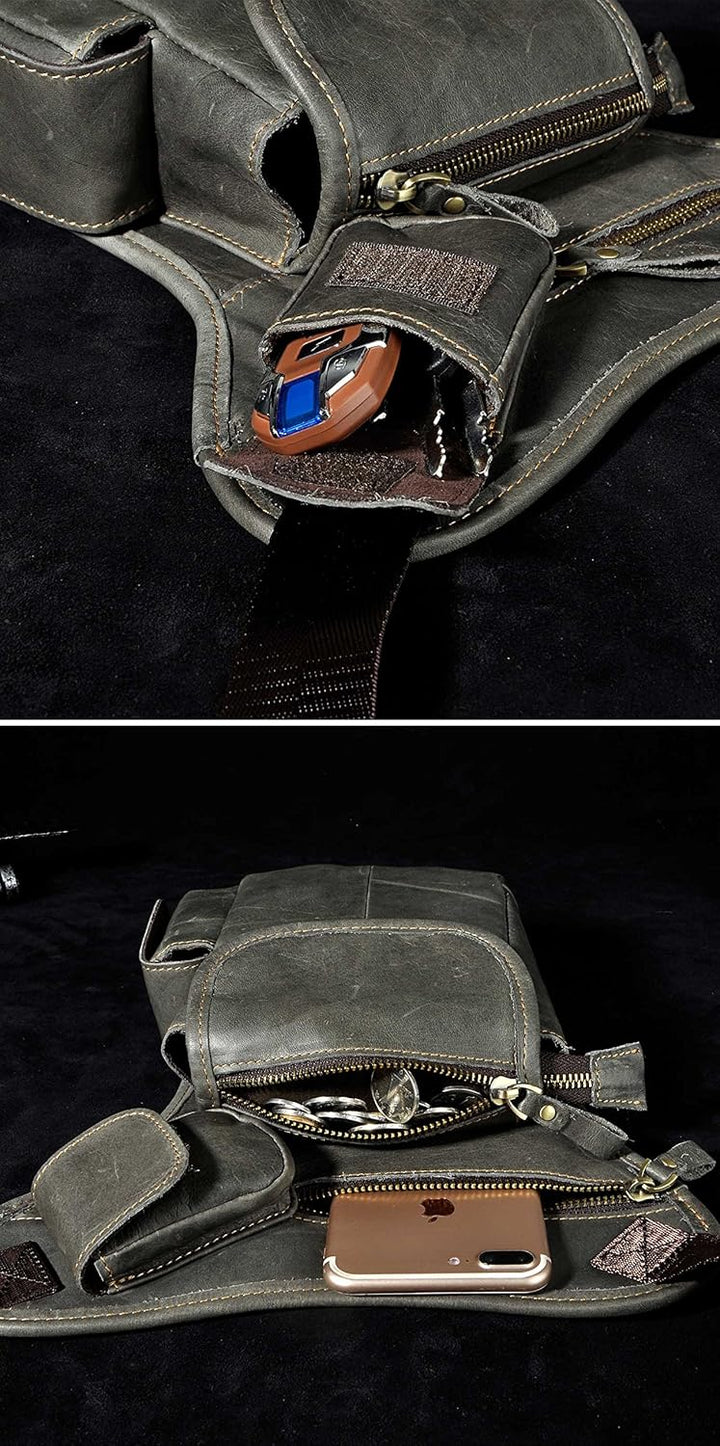 Le'aokuu Herren Echtes Leder Tasche Beinbeutel Beintasche Aussenbeintasche Hüfttasche Drop Leg Thigh