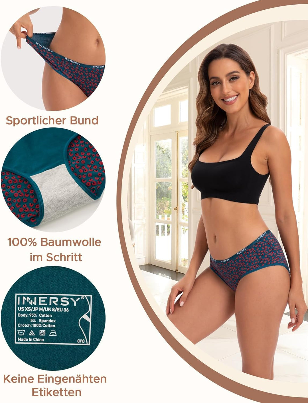 INNERSY Unterhosen Damen Baumwolle Slips Mehrpack Hipster Bequem Unterwäsche 6er Pack XS Retro Mehrf