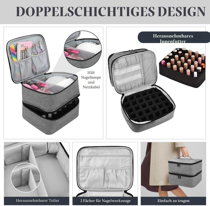Nagellack Aufbewahrung Tasche Doppelschicht Nagellack Tasche Wasserdicht Nagellack Organizer Grau Ny