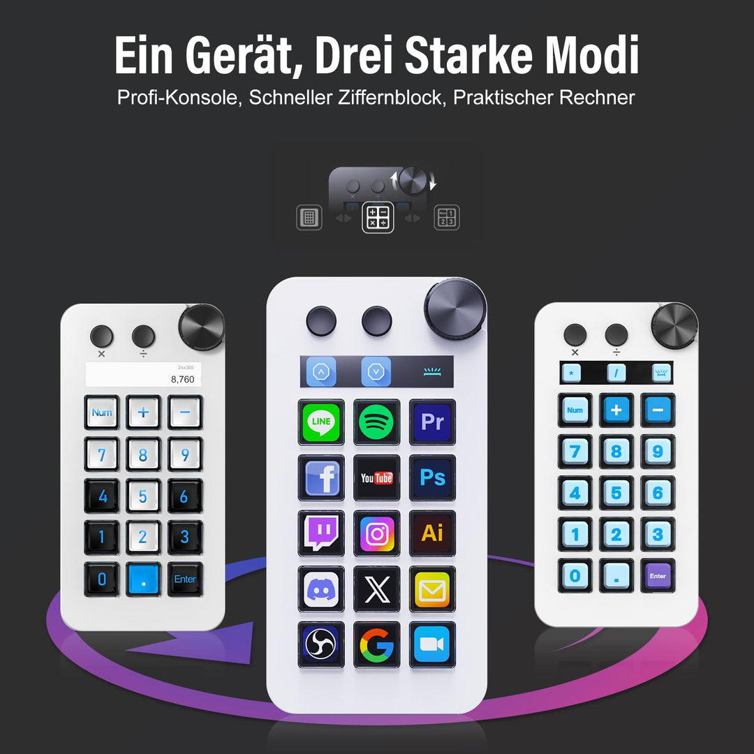 Basicolor N1 Stream Controller Deck & Macro Keypad: 3-in-1-Design mit 15 LCD-Tasten, Numpad & Rechne