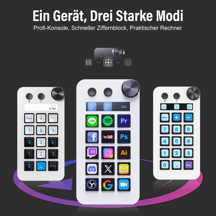 Basicolor N1 Stream Controller Deck & Macro Keypad: 3-in-1-Design mit 15 LCD-Tasten, Numpad & Rechne