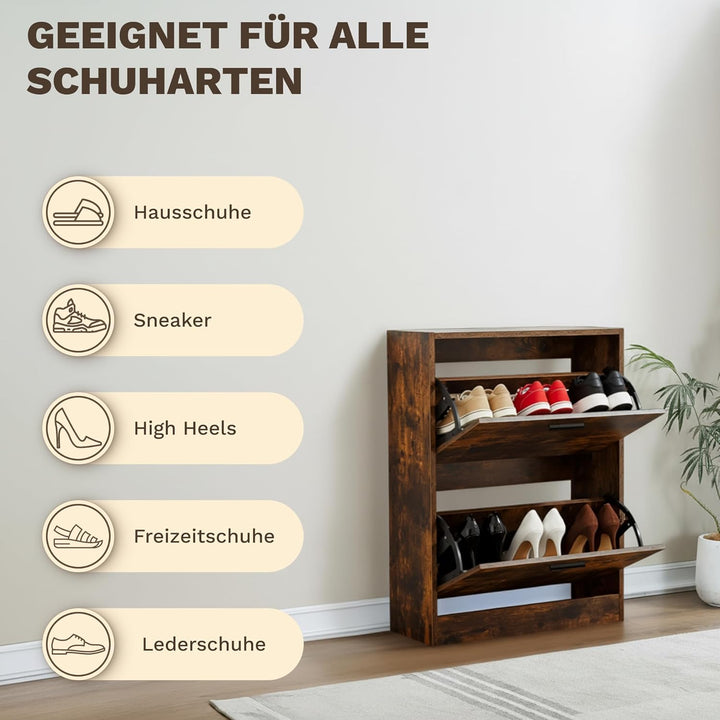 CATAVANA Schuhschrank Schmal - 2 Fächer für 12 Paar - Schuhregal Geschlossen - Platzsparend & Modern