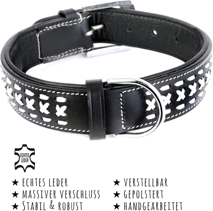 Monkimau Halsband für Hunde aus echt Leder mit Zierflechtung gepolstert verstellbar XL 45-55 cm L: 3