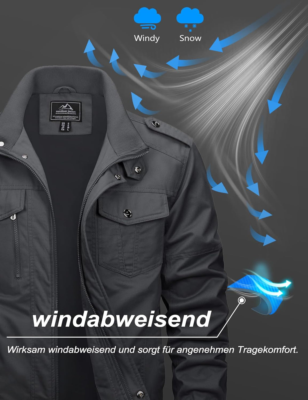 MAGCOMSEN Herren Übergangsjacke Cargo Outdoorjacke Winddicht Frühling Jacke Militär Armee Fliegerjac