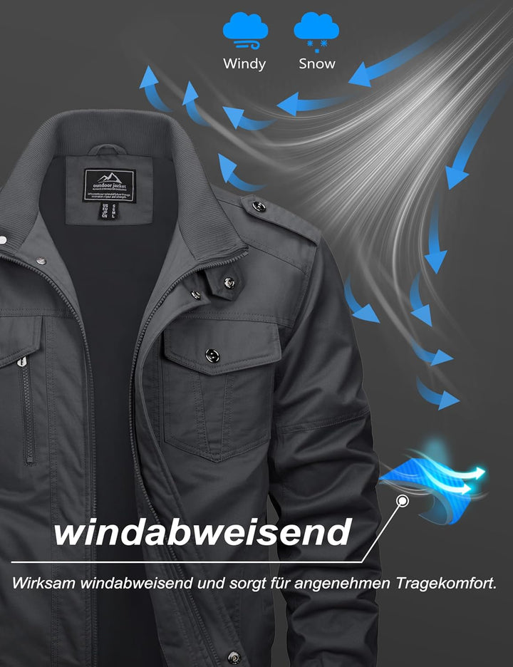 MAGCOMSEN Herren Übergangsjacke Cargo Outdoorjacke Winddicht Frühling Jacke Militär Armee Fliegerjac