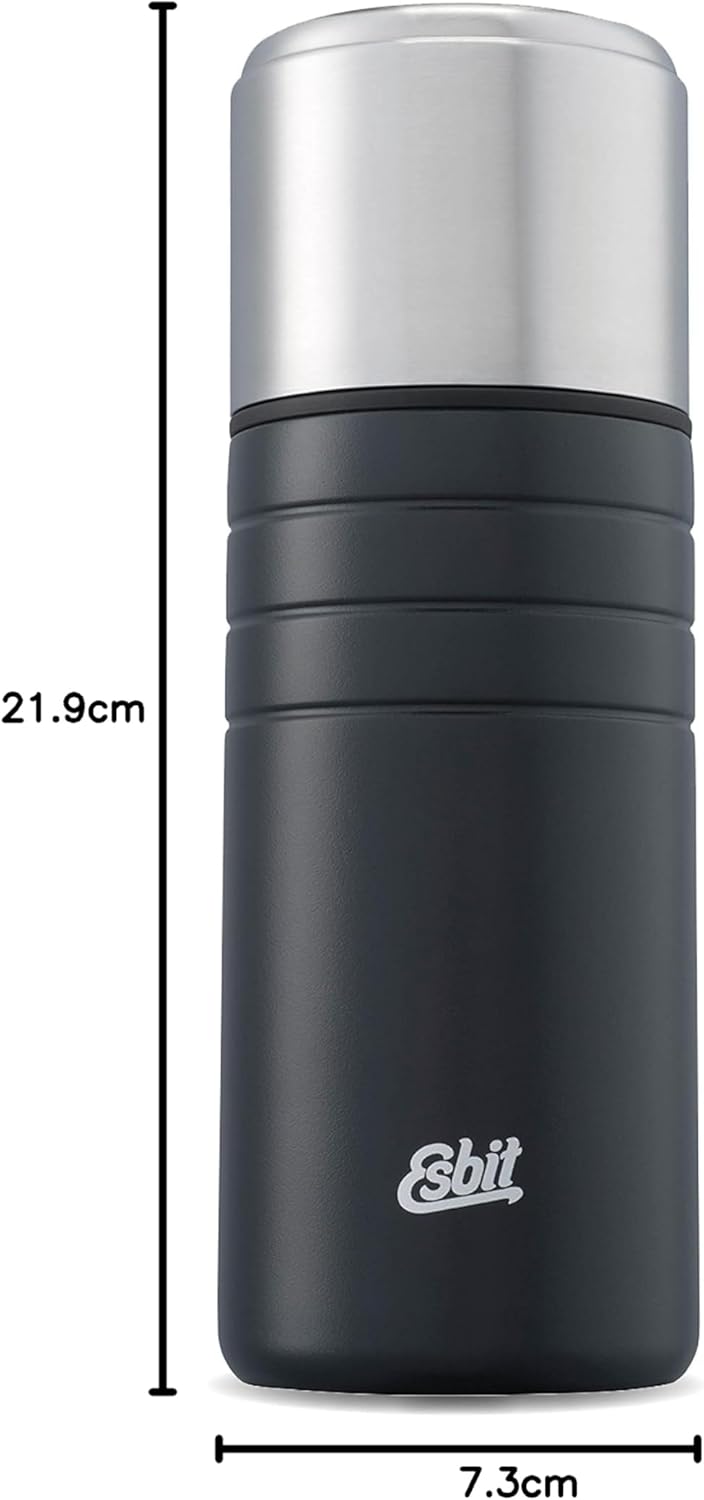Esbit Isolierflasche Majoris mit Becher - Trinkflasche 500 ml aus Edelstahl in Schwarz - für warme u