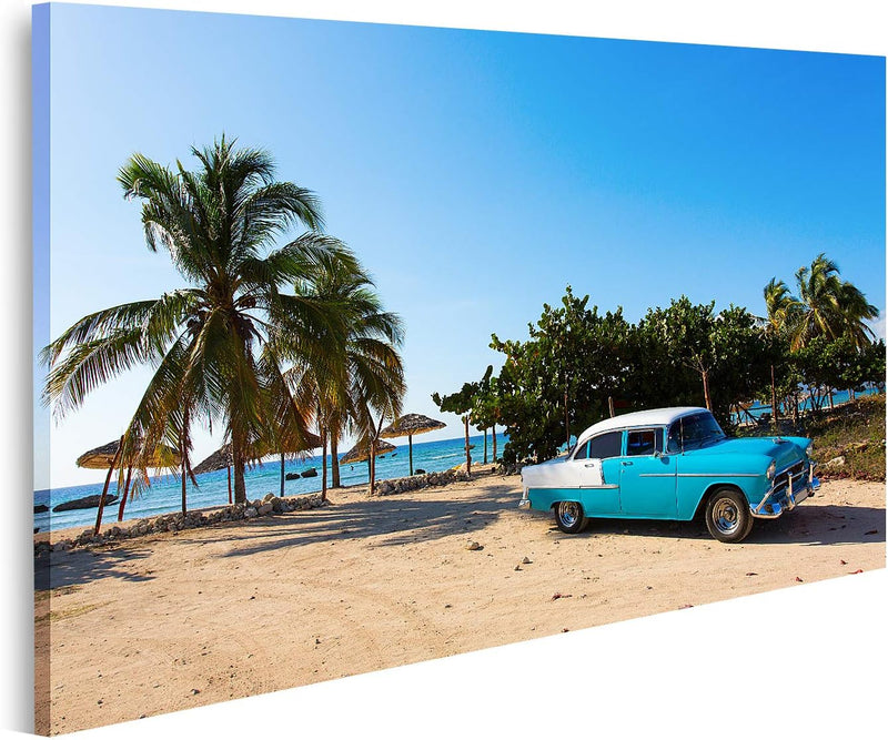 islandburner Bild auf Leinwand Alter Oldtimer Strand Kuba Bilder Wandbilder Poster Leinwand 80x40cm,