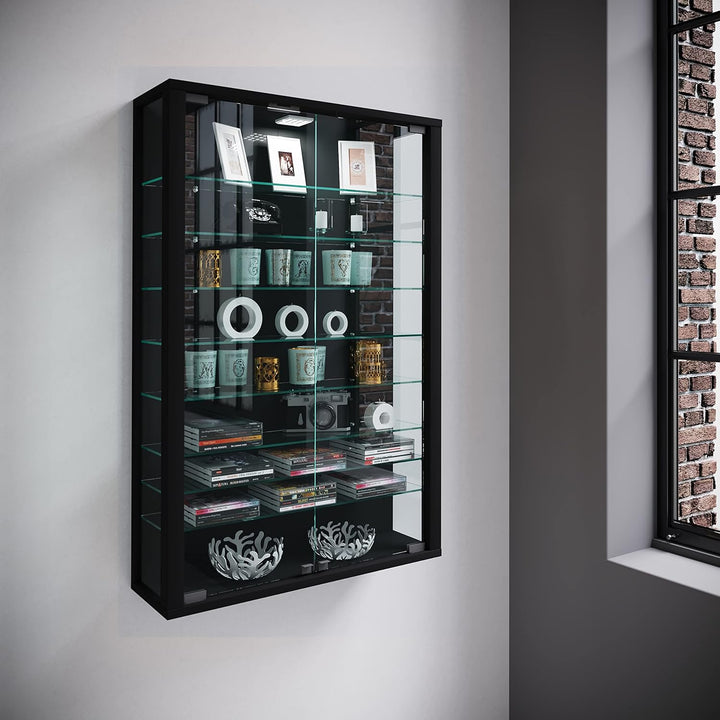 VCM Glasvitrine hängend | Vitrine Glas mit ESG-Sicherheitsglas | Masse: H. 91 x B. 59 x T. 18 cm | H
