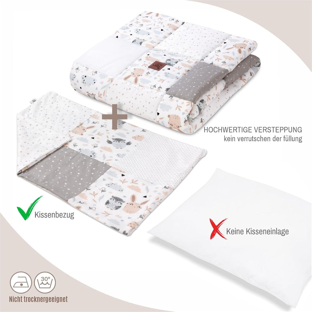 Pepi - Patchwork Baby Bettdecke und Kissen - Baby Decke und Kissen Set - Kinderbettdecke - Bettdecke