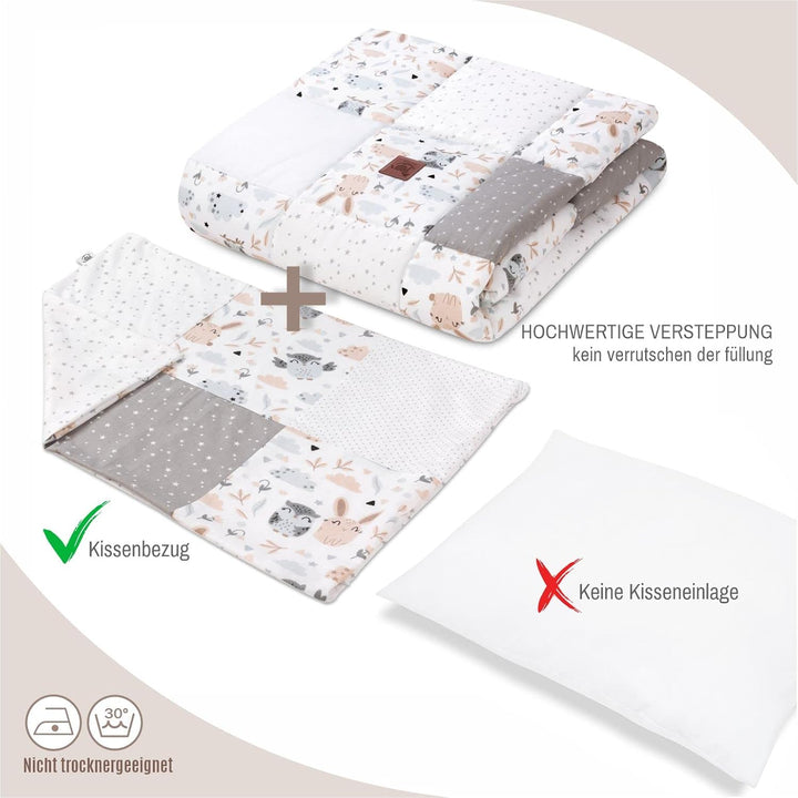 Pepi - Patchwork Baby Bettdecke und Kissen - Baby Decke und Kissen Set - Kinderbettdecke - Bettdecke
