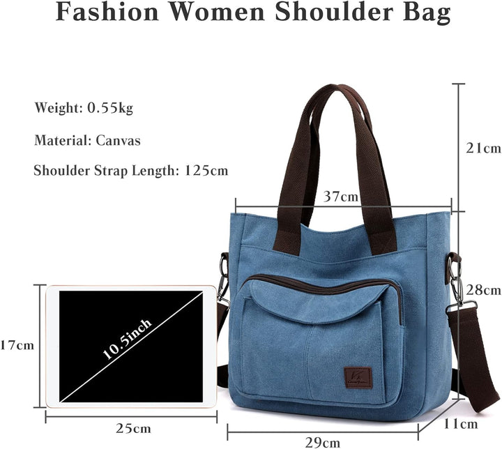 PORRASSO Damen Umhängetasche Canvas Schultertasche Handtasche Hobotasche Tote Mädchen Crossbody Bag