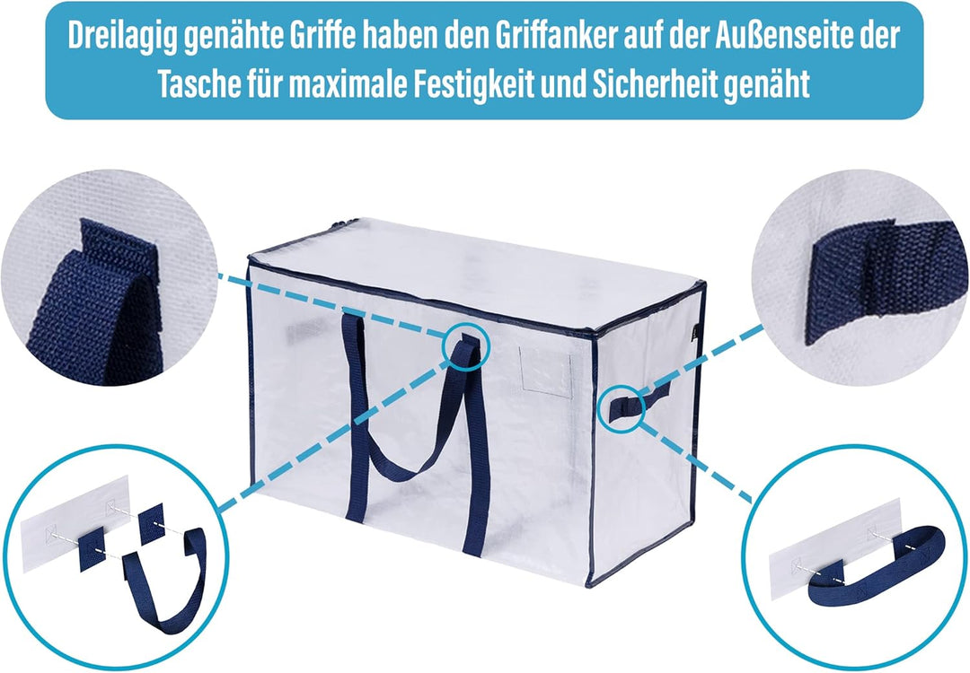 VENO 6-er Pack extra grosse Reisetaschen mit Reissverschlüssen, strapazierfähig, Umzugsbox-Alternati