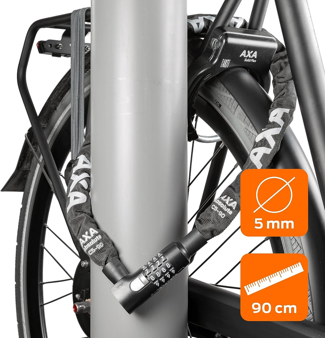 AXA Absolute C5-90 Zahlenschloss, Code Fahrradschloss 90 cm Länge, Kettenschloss, Sicherheitsstufe 7
