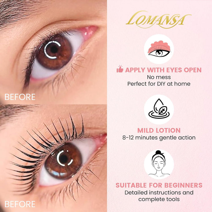 Lomansa Wimpernlifting Set, Lash Lifting Set, Augenbrauen Lifting, Lotion in Sachets, einfache Anwen