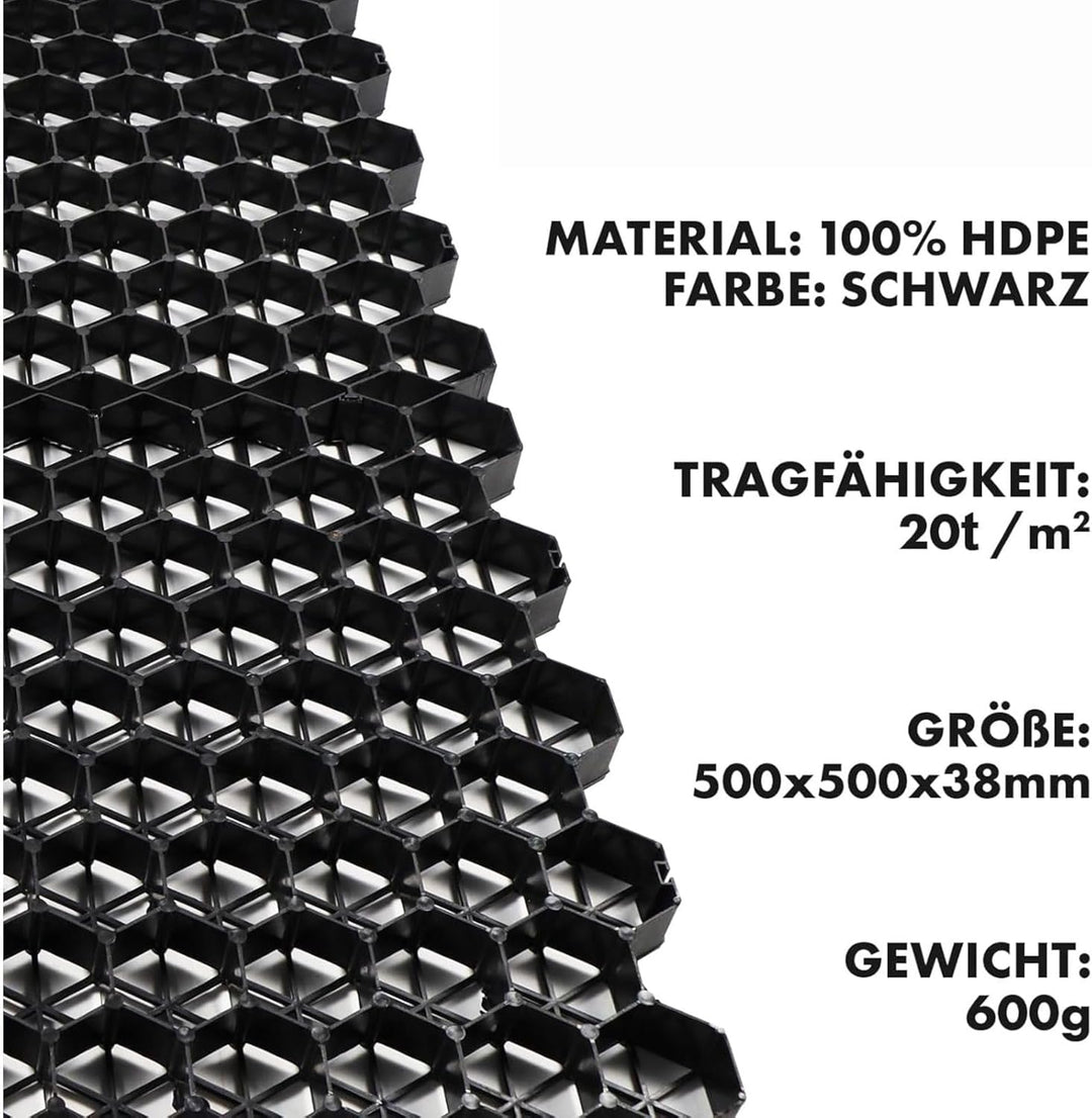 Floordirekt Rasengitter aus Kunststoff befahrbar 1m² - 4 Stück - 50 x 50 cm, schwarz - Bodengitter,