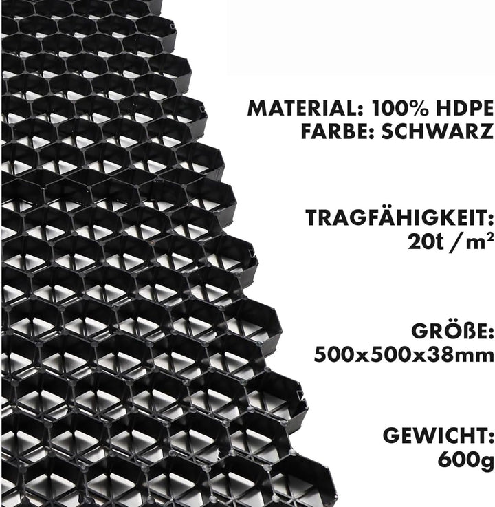 Floordirekt Rasengitter aus Kunststoff befahrbar 1m² - 4 Stück - 50 x 50 cm, schwarz - Bodengitter,