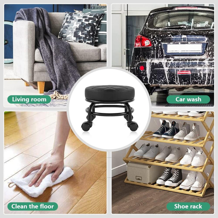FURWOO Rollsitz PU-Leder Niedriger runder Rollhocker Bodenhocker mit Universal-Rollen für Home Fitne