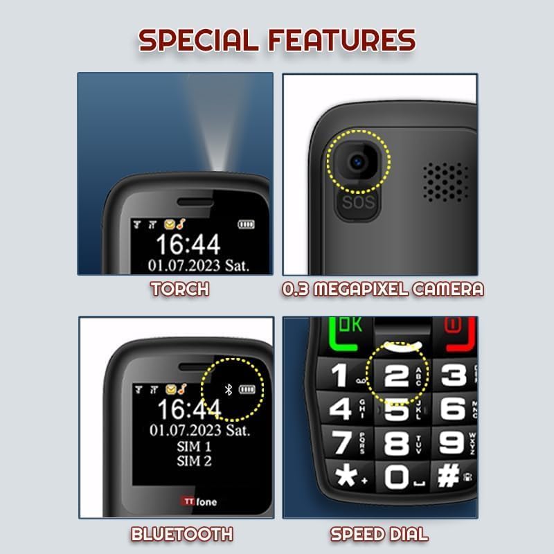 TTfone TT220 Big Button Handy für ältere Menschen mit Nothilfe-Taste, Sprechtasten, Lange Akkulaufze