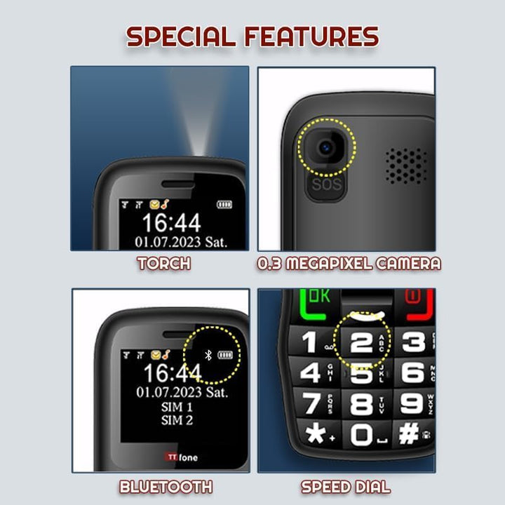 TTfone TT220 Big Button Handy für ältere Menschen mit Nothilfe-Taste, Sprechtasten, Lange Akkulaufze