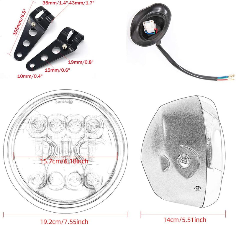 evomosa Motorrad scheinwerfer LED 7,5 Zoll Motorrad DRL Light Frontscheinwerfer mit Halterung (Farbe