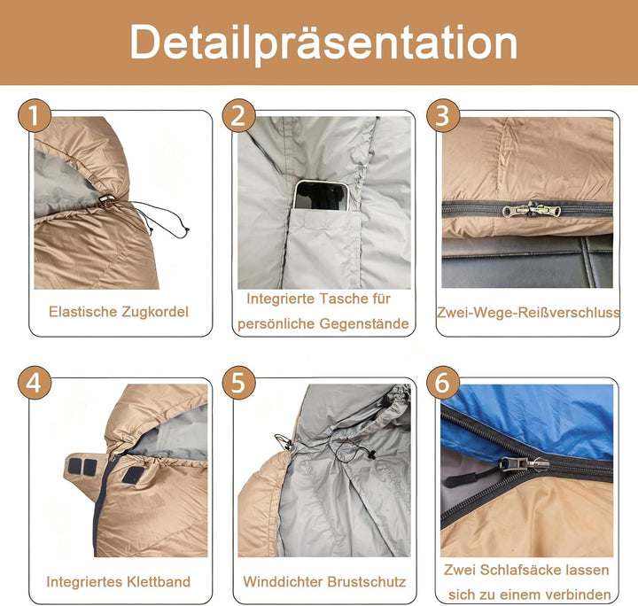 XXL Daunen Deckenschlafsack, Extra Grosser Leichter Schlafsack 230 cm x 100 cm für Erwachsene Campin