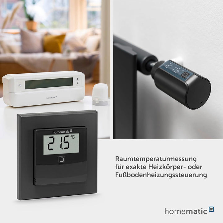 Homematic IP Smart Home Temperatur- und Luftfeuchtigkeitssensor mit Display – innen, anthrazit, steu