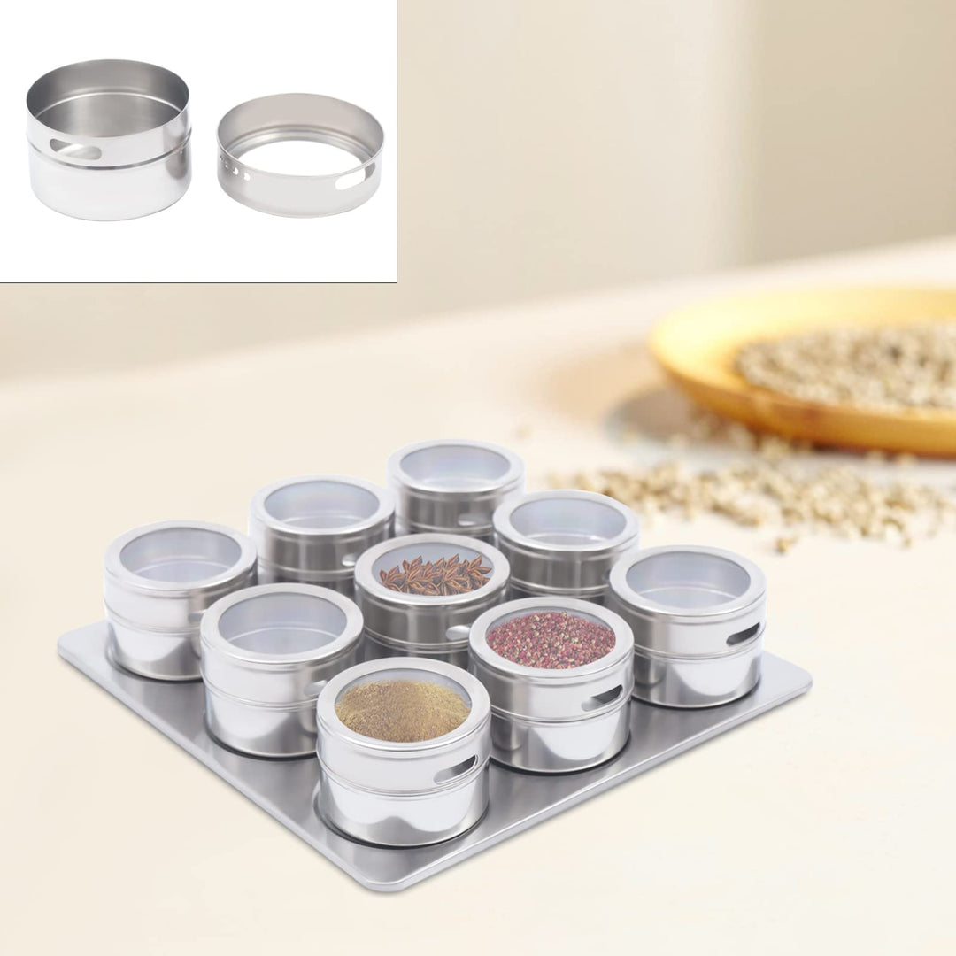 9er Gewürzgläser Set 70ml Edelstahl Gewürzglas, Spice Jars Mit magnetischer Haftung, kann an metalli