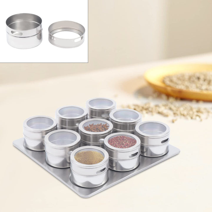 9er Gewürzgläser Set 70ml Edelstahl Gewürzglas, Spice Jars Mit magnetischer Haftung, kann an metalli