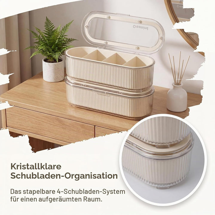 2er-Set Kosmetik Make Up Organizer Cremeweiss, Wattepadspender, Wattestäbchen Behälter, Clear Schmin