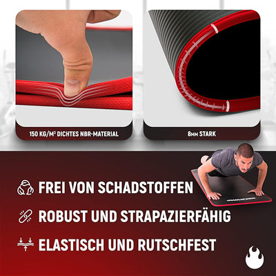 Fitnessmatte Schwarz + E-Book mit Übungen – Fitness Matte Gymnastik Matte Dicker Fitnessmatte Schwar
