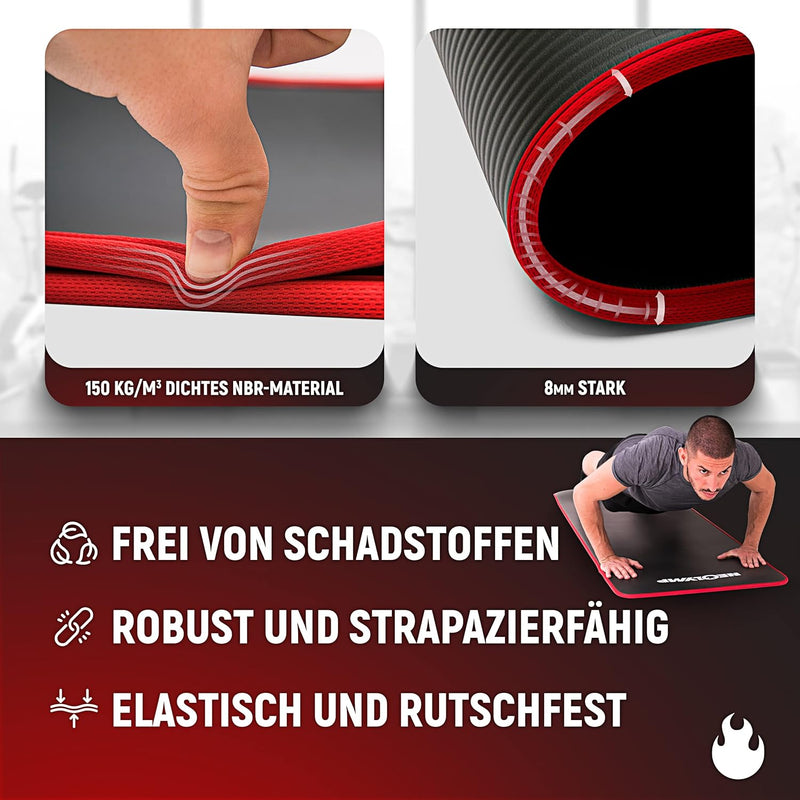 Fitnessmatte Schwarz + E-Book mit Übungen – Fitness Matte Gymnastik Matte Dicker Fitnessmatte Schwar